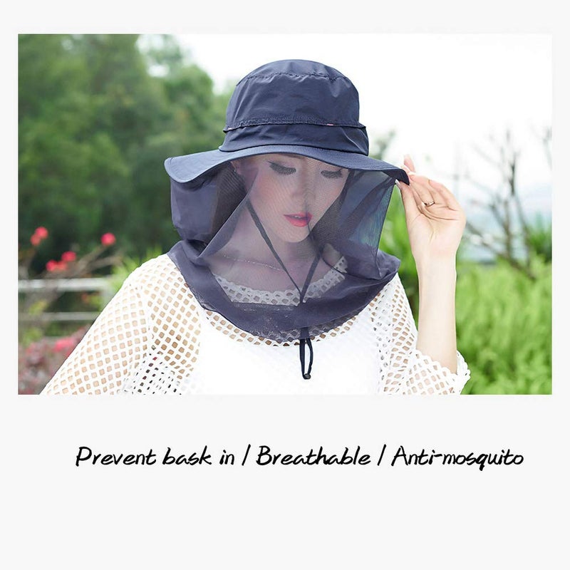 Jackcell Mosquito Head Net Hat, Safari Hat Sun Hat with Mesh Protection from Insect Navy Blue - Image 5